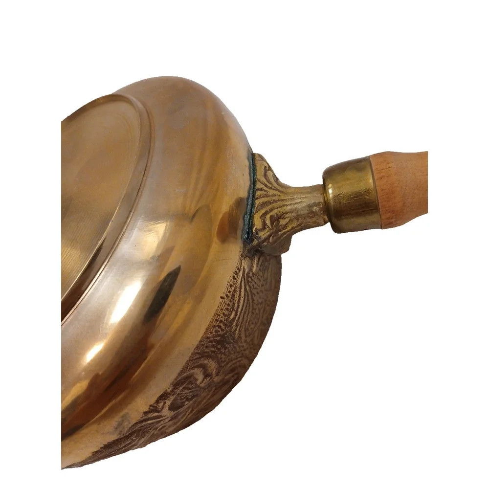 Exotic Copper Sauce Pot Wood Handle‎ Hammered Design Fondue Party Vintage Patina